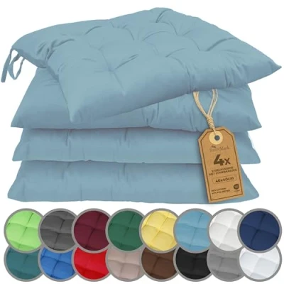 Afbeelding van NatureMark set van 4 stoelkussens met linten afmeting 40x40 cm Bekleed zitkussen, petrol