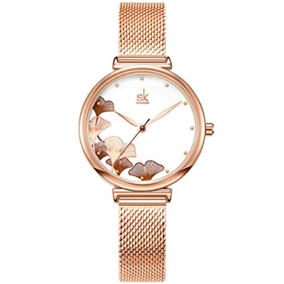 Afbeelding van Alienwork Dameshorloge Rose Goud Mesh Armband Wit Elegant