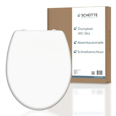 Afbeelding van SCHÜTTE wc bril met softclosemechanisme, afneembaar deksel van onbreekbaar duroplast, innovatieve doe het zelfmontage door kleefpads, toiletdeksel en bril, belastbaar tot 150 kg, wit