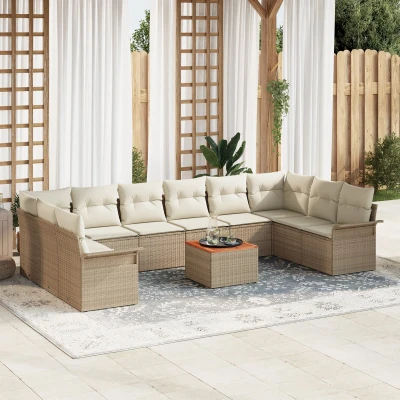 Afbeelding van vidaXL 11 delige Tuin Sofa Set met Kussens Beige Poly Rattan Acacia