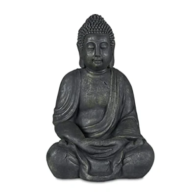 Afbeelding van Relaxdays Boeddha beeld zittend, XL: 70 cm, zen tuinbeeld, vintage tuindecoratie, vorstvast &amp; weerbestendig, antraciet