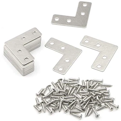 Afbeelding van 4 gaten hoekplaat plat L vorm reparatie beugel connector connectoren geplateerde scharnierhouder hout meubelbevestiging 40 mm x mm, 20 stuks