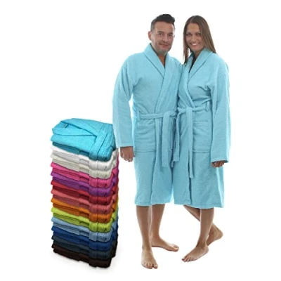 Afbeelding van LEBENGOOD Uniseks badjas voor dames en heren, 100% katoen, badstof, 400 g, met riem, zakken, douche, zachte ochtendjas turkoois M