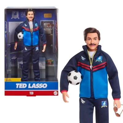 Afbeelding van Barbie Signature pop, Ted Lasso met iconisch blauw AFC Richmond trainingspak pilotenbril, verzamelobject vensterverpakking, HJW91
