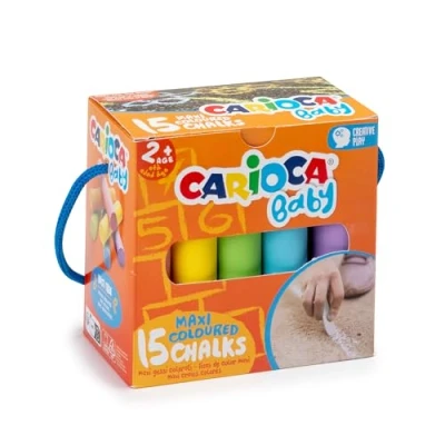 Afbeelding van CARIOCA Kleurrijk, poedervrij krijt voor baby&#039;s, gecertificeerd vanaf 24 maanden, heldere kleuren, wasbaar en gemakkelijk te verwijderen, 15 stuks