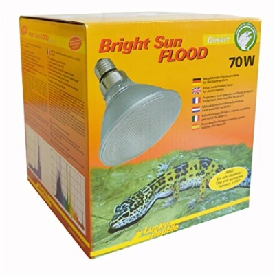 Afbeelding van Lucky Reptile Bright Sun Flood Desert 70 W Metalldampflampe voor E27 fittingen Terrariumlamp met daglichtspectrum Warmtelamp UVA &amp; UVB straling UV lamp woestijnreptielen