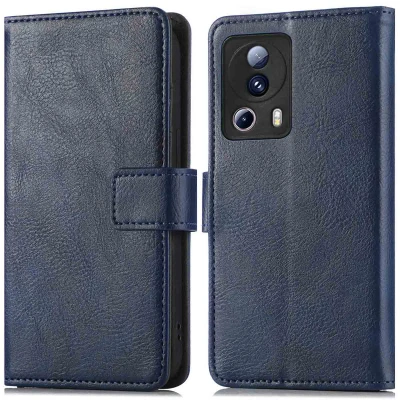 Afbeelding van Xiaomi 13 Lite Hoesje Kunstleder iMoshion Bookcase Donkerblauw Telefoonhoesje