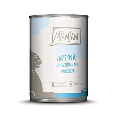 Afbeelding van MjAMjAM Premium natvoer voor katten delicate eend &amp; gevogelte op lekkere wortels, per stuk verpakt (1 x 400 g), graanvrij met extra veel vlees