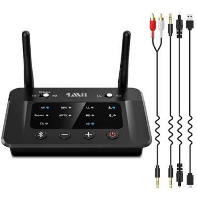 Afbeelding van 1Mii B03 bluetooth 5.0 transmitter, zender ontvanger voor tv, aptX HD Low Latency draadloze audio adapter 2 hoofdtelefoons stereo installatie, groot bereik, Digital Optical, AUX, RCA