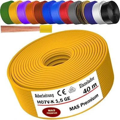Afbeelding van Aderleiding H07 V K 1x1,5 mm² geel enkele ader flexibel van 5 tot 100 m (40 m)