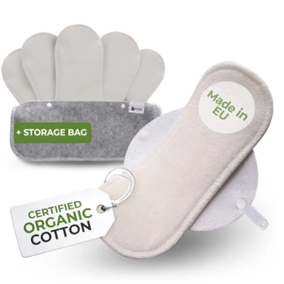 Afbeelding van Herbruikbare Maandverbanden, 6 stuks Bamboe Wasbare stoffen ademende pads met vleugels (grootte S &amp; M), doek Dameshygiëne Inlegkruisje GEMAAKT IN DE EU; Ecologisch en Gezond Periode Servetten voor menstruatie, overvloedige stromen postpartum