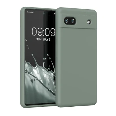 Afbeelding van kwmobile telefoonhoesje geschikt voor Google Pixel 6a Hoesje met siliconen coating Smartphone case in Regenwashed groen