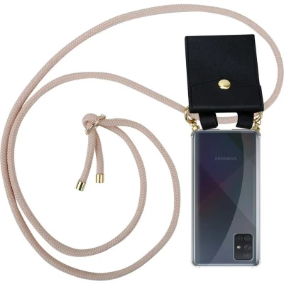 Afbeelding van Cadorabo Hoesje geschikt voor Samsung Galaxy A51 4G / M40s in PEARLY ROSE GOUD Silicone Mobiele telefoon ketting beschermhoes met gouden ringen, koordriem en afneembare etui