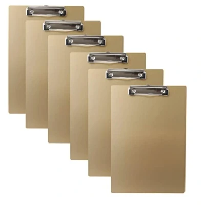 Afbeelding van TUKA i AKUT [6x] Aluminium Klembord A4, met Rubberen Metalen Klem, Schrijfbord Ophangose, Onbreekbaar Pad Houder Clipboard, Stabiel Schrijfblad Set van 6 Champagne Kleur, TKD8025 6x