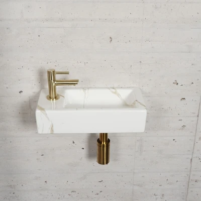 Afbeelding van Fonteinset Carrara Marmerlook Wiesbaden Color Messing Goud (kraangat links)