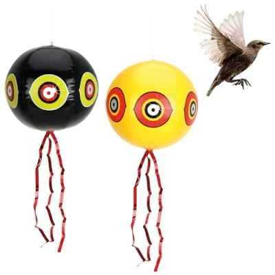 Afbeelding van COM FOUR® 2x vogelafstotende ballon vogelverschrikker om op te hangen met reflecterende ogen en knetterstrepen voor spreeuwen, kraaien, kauwen, duiven (2 stuks ballon)