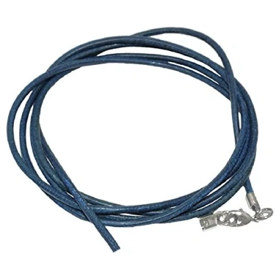 Afbeelding van Unbespielt Leren band ketting collier halsketting blauw dames heren kinderen karabijnsluiting zilverkleuren 1 m lang in te korten