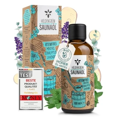 Afbeelding van Heldengrün biologische sauna infusie, ademvrij, echte oliën, olie met menthol, eucalyptus en lavendel, natuurlijke opgietmiddel etherische