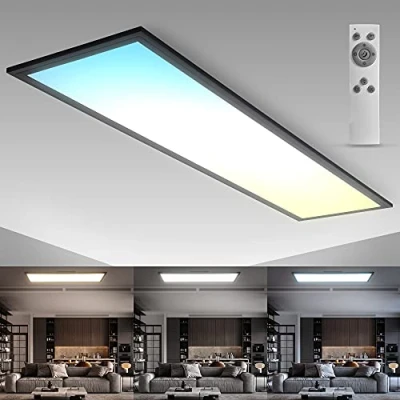 Afbeelding van B.K.Licht Dimbaar Plafondlamp led paneel zwart 25x100 cm met afstandsbediening ultraplat plafonniére CCT 3.000 tot 6.500 Kelvin 2.200Lm 24W