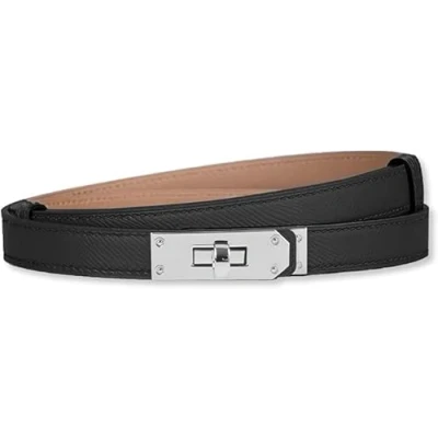 Afbeelding van baizhong Vrouwen Skinny Lederen Riem Klassieke Effen Kleur Legering Turn Lock Dames Verstelbare Slanke Dunne Taille Riem, (Zwart/Zilver), Eén maat