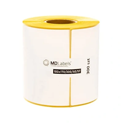Afbeelding van MDlabels Witte thermische etiketten op rol 100 x 170 mm 300 stuks huls 40 permanent hechtend, verzendlabels,