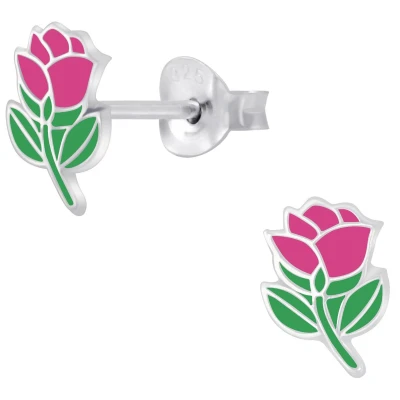 Afbeelding van JoyS Zilveren bloem oorbellen roze roosje