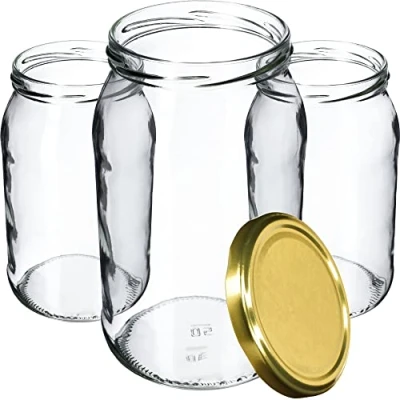 Afbeelding van KADAX Wekpotten 900 ml, inmaakpot voor inmaakpotten, inmaakpotten schroefdeksel, bruikbaar als jampot, voorraadpot, conservenglas (24 stuks, goud), K5198
