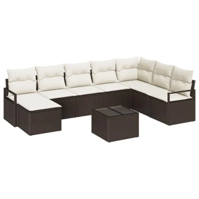 Afbeelding van vidaXL 8 Delige Tuin Sofa Set met Kussens Grijs Poly Rattan