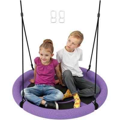 Afbeelding van AIYAPLAY Nestschaukel Ø98 cm Verstellbar Kinderschaukel bis 100 kg, Tellerschaukel Gartenschaukel für 3 8 Jahre Kinder, Outdoor, Lila