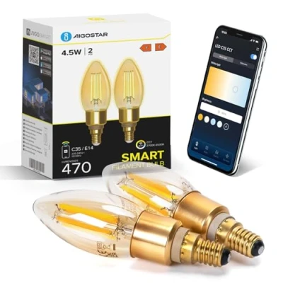 Afbeelding van Aigostar Slimme Lampen 4.5W Wifi Filament Lamp E14 ledlamp C35 Edison Gloeilamp dimbaar 2700K 6500K compatibel met Alexa en Google Assistant, amber 2 stuks
