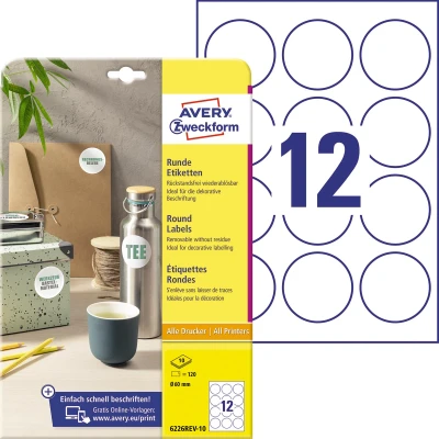 Afbeelding van Avery Zweckform Ronde Etiketten, 60 Mm, Blister Van 120 Stuks, Wit Etiket