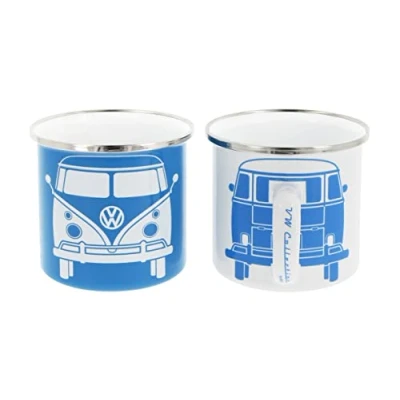 Afbeelding van BRISA VW Collection Volkswagen T1 Bus Transporter Emaille Mok 2 pc Set 350ml Blauw/Wit
