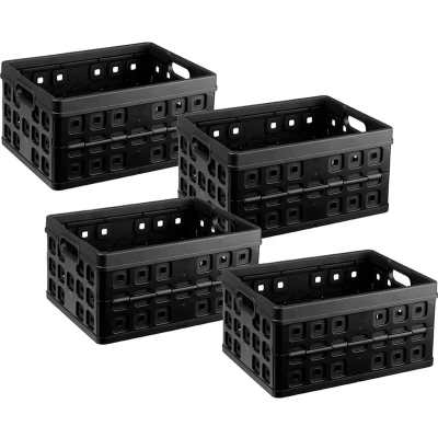 Afbeelding van Square vouwkrat 32L zwart Set van 4