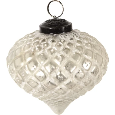 Afbeelding van Clayre &amp; Eef Kerstbal Ø 10 cm Zilverkleurig Wit Glas Kerstdecoratie