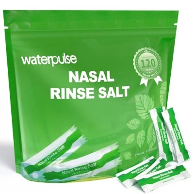 Afbeelding van Waterpulse 120 zoutoplossingen, voorgemengde Neti Pot zoutpakketten individueel verpakt, neusspoelpakketten sinusspoelpakketten voor neusirrigatiesysteem, neusspoeling knijpfles, natuurlijke