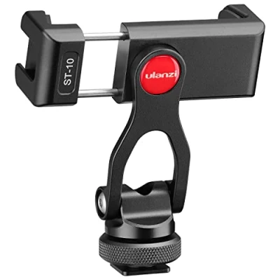 Afbeelding van ULANZI ST 10 Mobiele telefoonhouder voor statief met 2 x cold shoe, 360 rotatie, smartphone statief, adapter iPhone, Galaxy, Huawei, Xiaomi, Oneplus en camera&#039;s