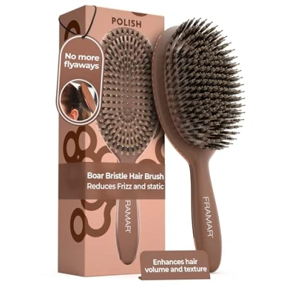 Afbeelding van FRAMAR Wildzwijnborstel Gladde Haarborstel voor vrouwen, Wildzwijnborstel, haarborstel, Brosse a Cheveux, volume en glans Chocolade