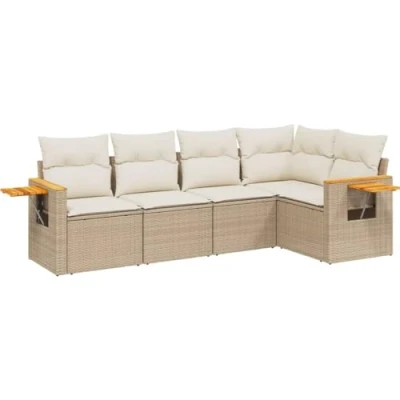 Afbeelding van vidaXL 5 delige Loungeset met kussens poly rattan beige