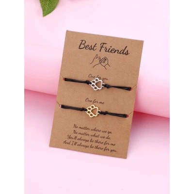 Afbeelding van Vriendschapsarmbandjes voor 2 met Hondenpootjes Goud &amp; Zilverkleurig BFF Armbandjes Cadeau Pax Amare