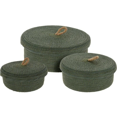 Afbeelding van Decoratieve opbergmanden, jute deksel, 3 stuks