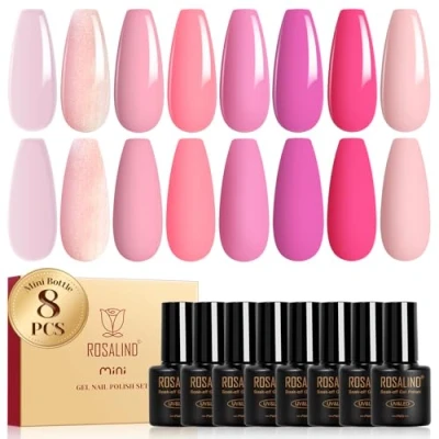 Afbeelding van ROSALIND UV Nagellack Set Rosa,8 Farben Hellrosa Neon Rosa Gel