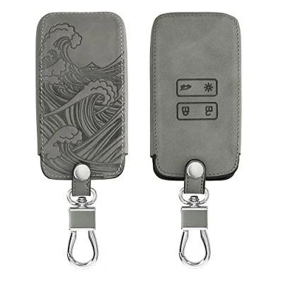 Afbeelding van kwmobile autosleutelhoes geschikt voor Renault 4 knops Smartkey autosleutel (alleen Keyless Go) beschermhoes van imitatieleer Golven design grijs