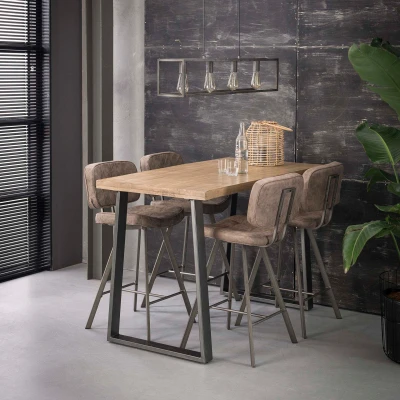 Afbeelding van Hoyz Bartafel Industrieel Massief Mangohout Blank Trapezium 135x70x92