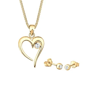 Afbeelding van Elli SET HERZ SOLITÄR IN LOVE Oorbellen, Dames, Maat: 45, Gold