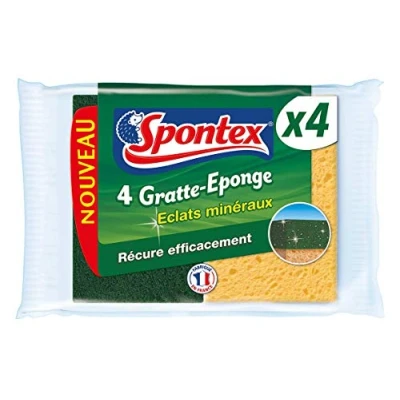 Afbeelding van Spontex Schraper spons mineralen 4 groene schuursponzen met siliciumineralen