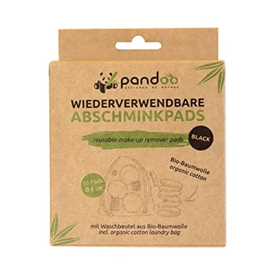 Afbeelding van pandoo Zwarte herbruikbare en wasbare wattenschijfjes van biologisch katoen katoenen make up remover pads milieuvriendelijke 10 stuks incl. waszak