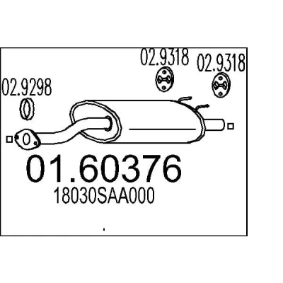 Afbeelding van MTS 01.60376 Einddemper 820mm HONDA: Jazz Hatchback (GD, GE3, GE2) 1.3 iDSi, 1.2 i DSI, 1.4 iDSI 2002 2008