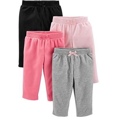 Afbeelding van Simple Joys by Carter&#039;s Fleece broek voor babymeisjes, verpakking van 4 stuks, Roze/Zwart/Grijs Heather, 6 9 maanden