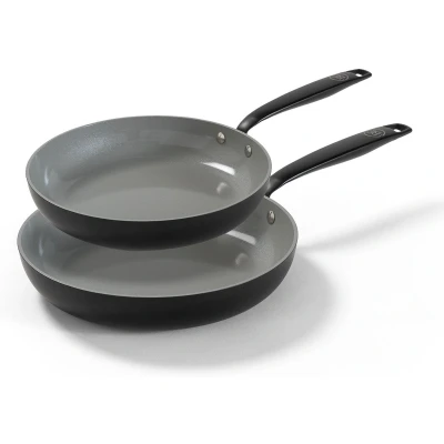 Afbeelding van BE Living Koekenpannenset Ø 24 &amp; 28 cm Koekenpannen PFAS vrije Koekenpan inductie Geschikt voor alle warmtebronnen Zwart
