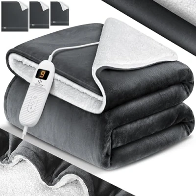 Afbeelding van KESSER® elektrische deken met automatische uitschakeling, 160 x 120 cm, dubbelzijdig warmtedeken, knuffeldeken, bed, bank, 9 temperatuurniveaus, wasbaar tot 40 C, timer, digitaal